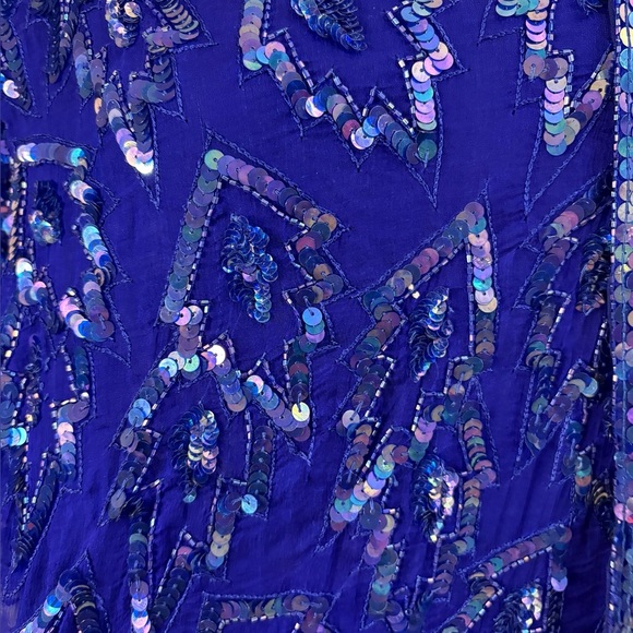 Vintage Carina Royal Blue 100% Silk Sequined Midi Dress - Picture 8 of 16